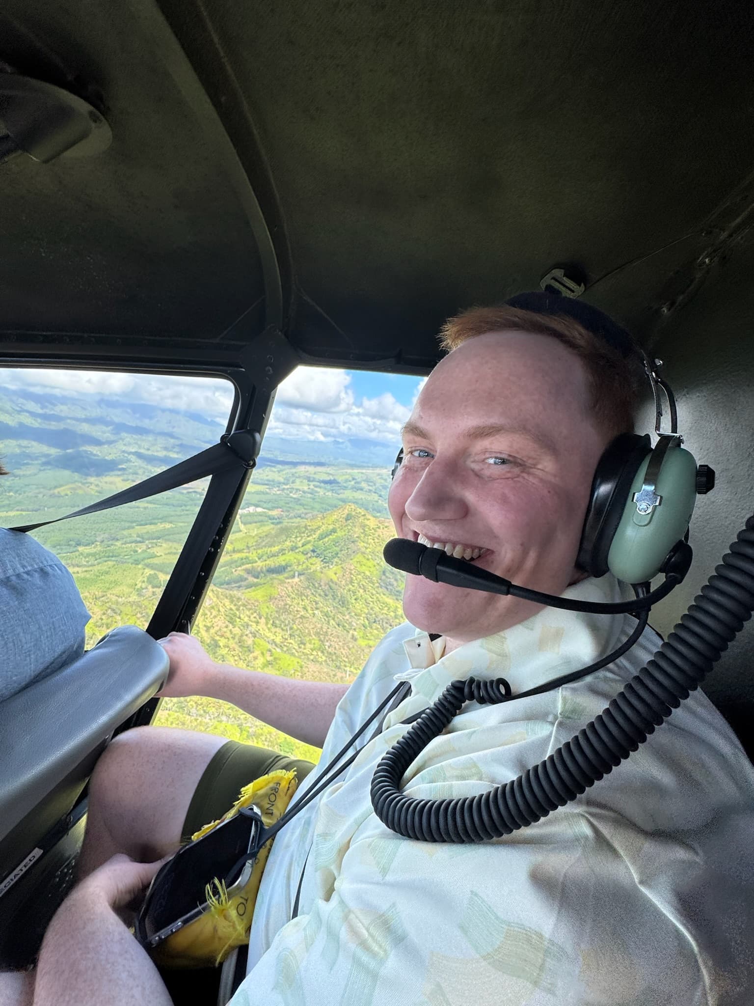 Mitch in a helicopter