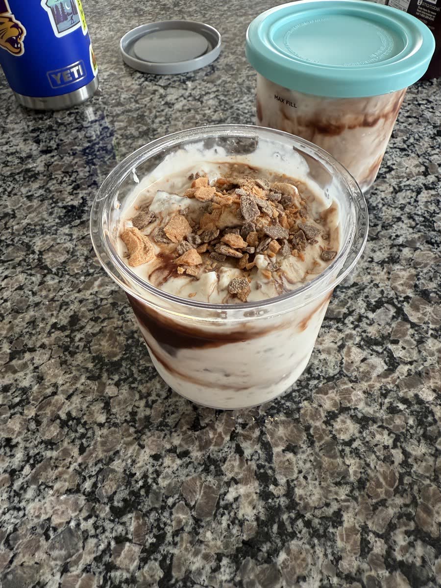 Reese’s Peanut Butter Cup and Butterfinger homemade ice cream